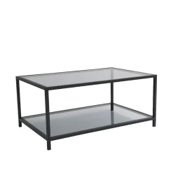 Table basse en verre fumé rectangulaire, 2 plateaux TULUM