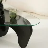 Table basse en verre - pied bois brun, forme triangle ANZIO