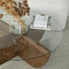 Table basse en verre – pied croix bois brun, 90 cm ANZIO