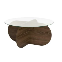 Table basse en verre - pied en croix effet noyer SALTA