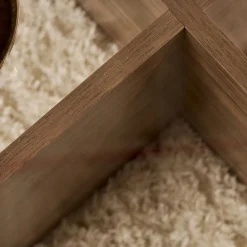 Table basse en verre - pied en croix effet noyer SALTA