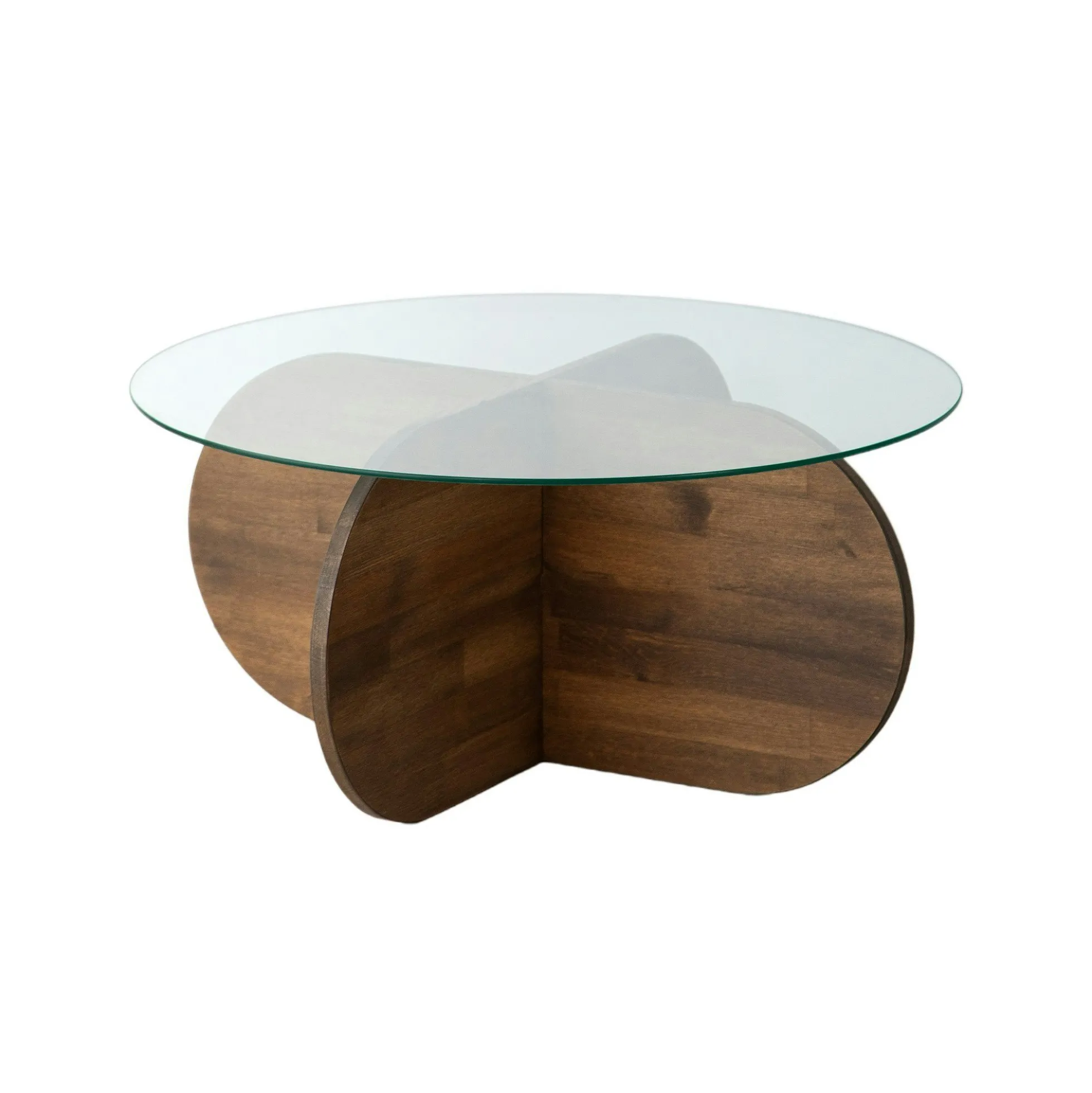 Table basse en verre – pied en croix bois brun ANZIO