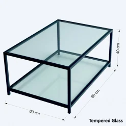 Table basse en verre rectangulaire, 2 plateaux TULUM