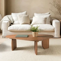 Table basse forme organique 120x80cm en bois de teck recyclé SWING