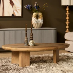 Table basse galet en bois clair à pieds larges LEXTON