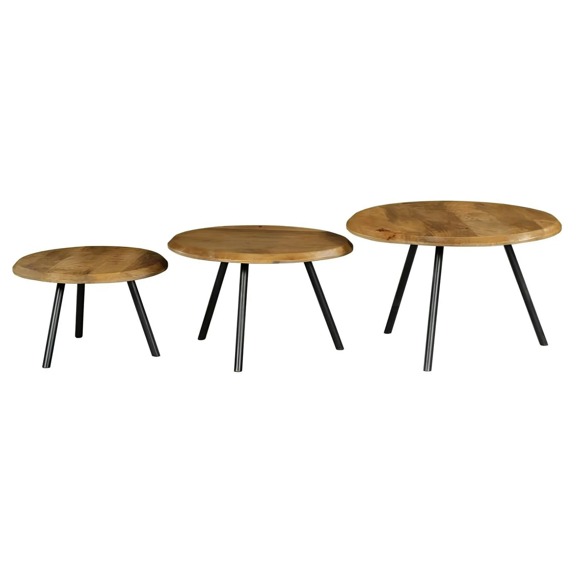 Table basse gigogne bois avec pieds métal noir (lot de 3) ALMA