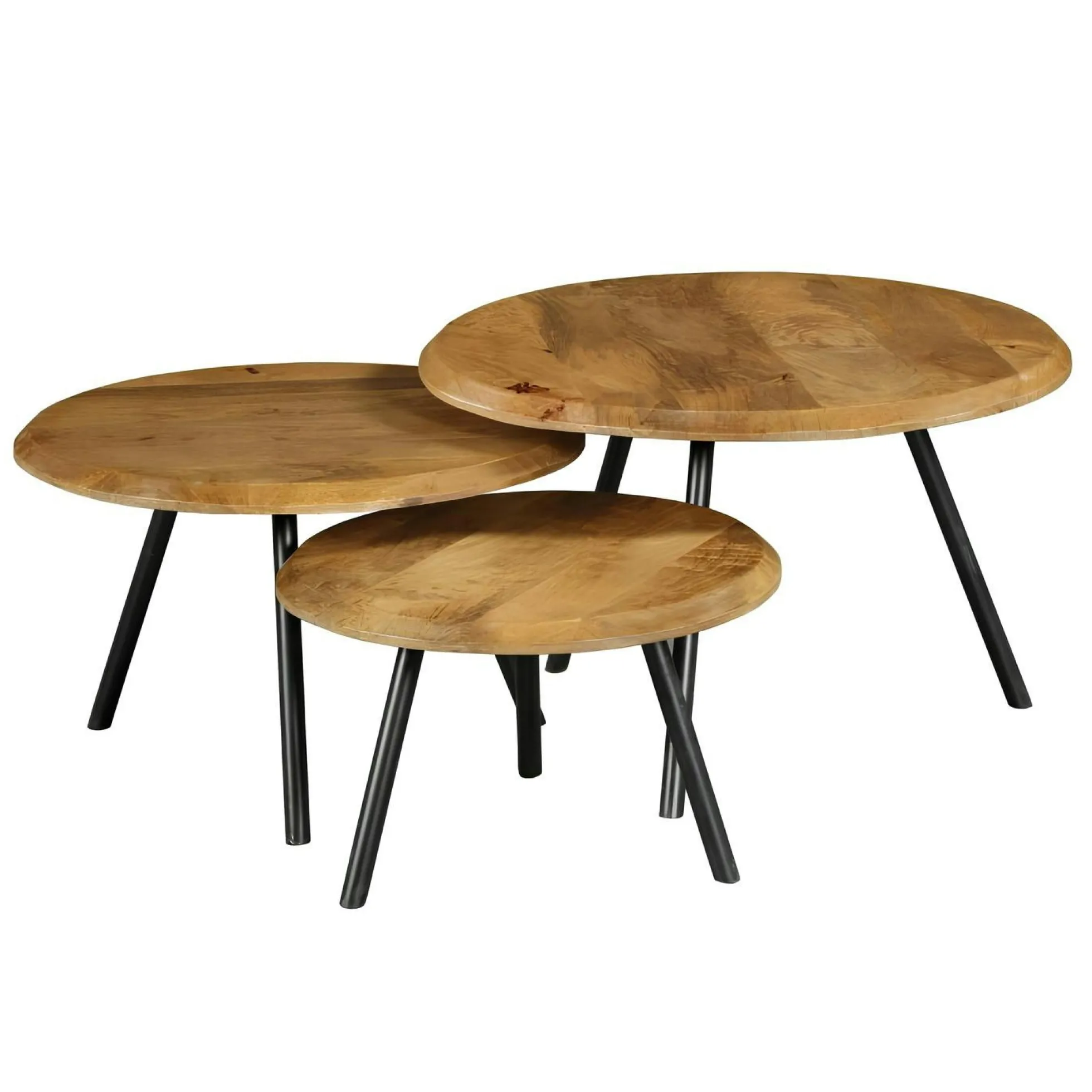 Table basse gigogne bois avec pieds métal noir (lot de 3) ALMA