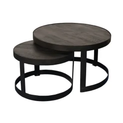 Table basse gigogne bois noir à rebord épais (lot de 2) ALMA
