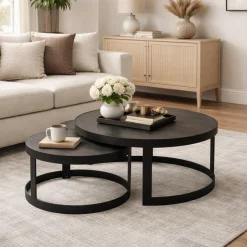 Table basse gigogne bois noir à rebord épais (lot de 2) ALMA