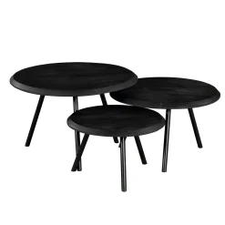 Table basse gigogne bois noir pieds compas (lot de 3) ALMA