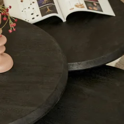 Table basse gigogne bois noir pieds compas (lot de 3) ALMA