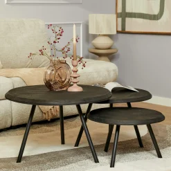 Table basse gigogne bois noir pieds compas (lot de 3) ALMA