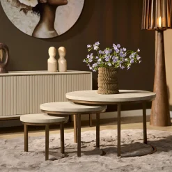 Table basse gigogne bois sable pied bronze (lot de 3) CORTINA