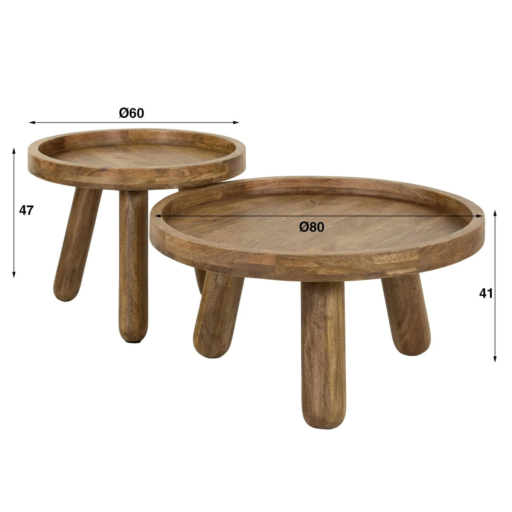 Table basse gigogne à bords hauts en bois de manguier (lot de 2) CREEK