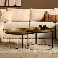 Table basse gigogne bronze à plateaux mobiles (lot de 2) KANO