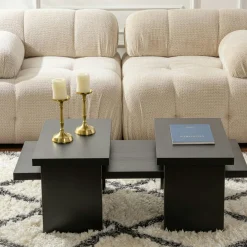 Table basse gigogne design – effet bois noir (3 pièces) MARFA