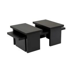 Table basse gigogne design – effet bois noir (3 pièces) MARFA