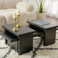 Table basse gigogne design – effet bois noir (3 pièces) MARFA