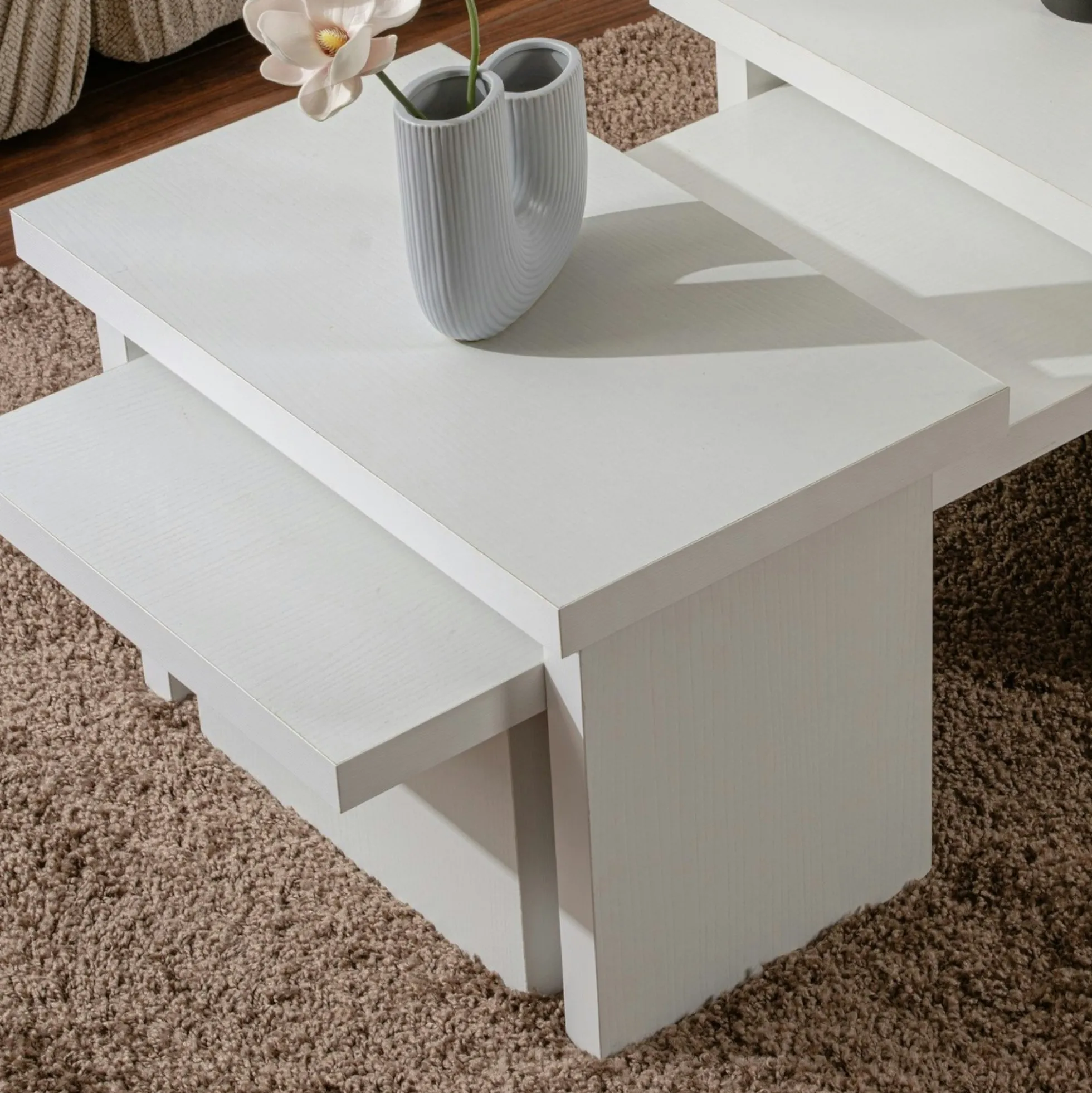 Table basse gigogne design – effet bois blanc (3 pièces) MARFA