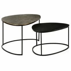 Table basse gigogne design organique noir et or (lot de 2) KANO