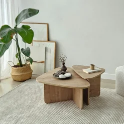 Table basse gigogne effet bois, triangle organique (x2) MARFA