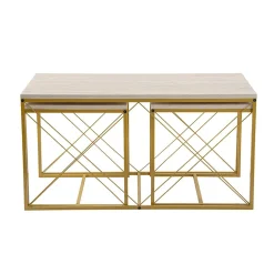 Table basse gigogne effet travertin pied doré (lot de 3) JENA