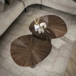 Table basse gigogne en bois de teck forme organique triangulaire (lot de 2) YOGY
