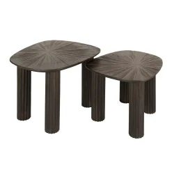 Table basse gigogne en bois de teck forme organique carrée (lot de 2) YOGY