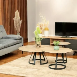 Table basse gigogne en céramique effet bois clair (lot de 3 pièces) LOMBARDIE