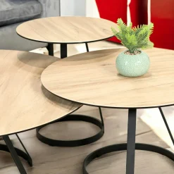 Table basse gigogne en céramique effet bois clair (lot de 3 pièces) LOMBARDIE