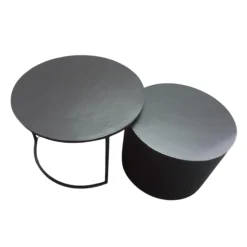 Table basse gigogne noire à bloc cylindre (lot de 2) KANO
