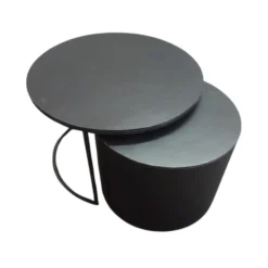 Table basse gigogne noire à bloc cylindre (lot de 2) KANO