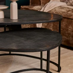 Table basse gigogne noire design organique (lot de 2) KANO