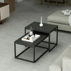 Table basse gigogne noire design moderne (lot de 2) JENA