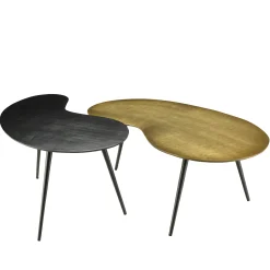 Table basse gigogne ovale métal noir et doré (lot de 2) ZALA