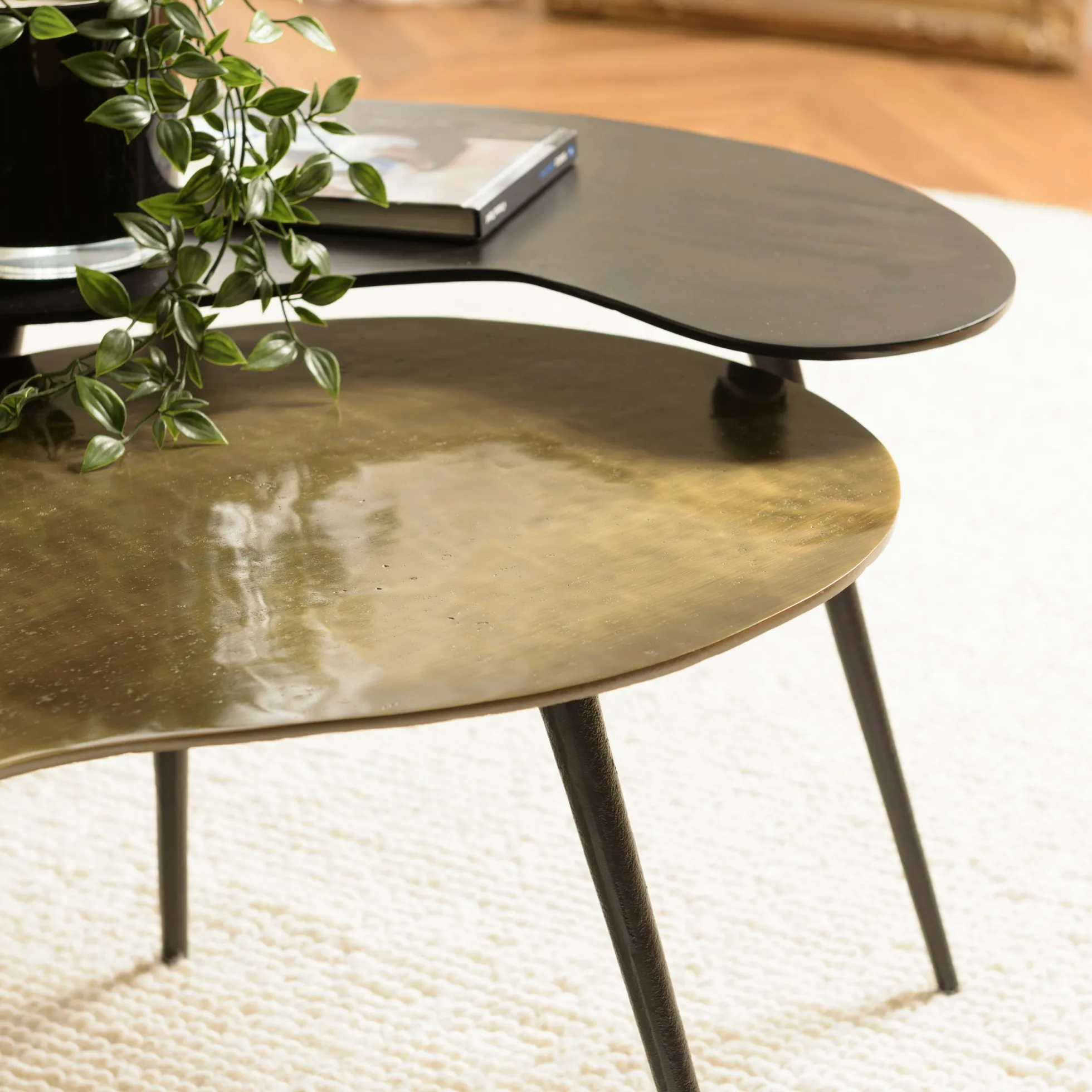 Table basse gigogne ovale métal noir et doré (lot de 2) ZALA