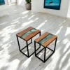 Table basse gigogne époxy lagon et bois d'acacia (lot de 2) BORA