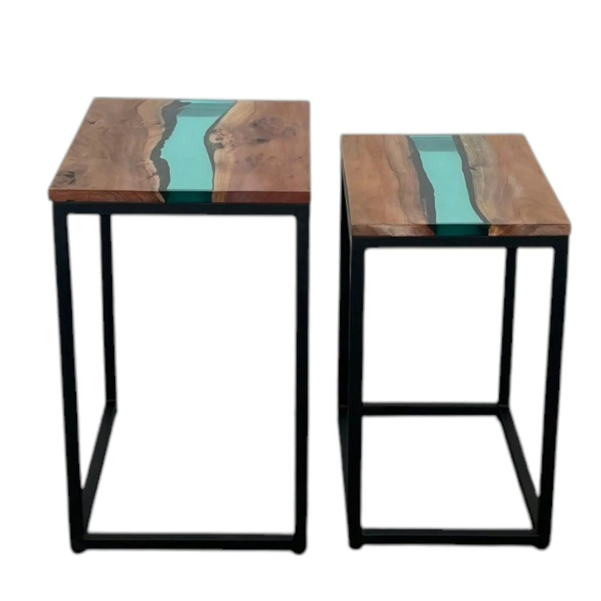 Table basse gigogne époxy lagon et bois d'acacia (lot de 2) BORA