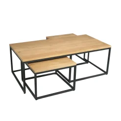 Table basse gigogne rectangulaire en bois clair (lot de 3) RIVANO
