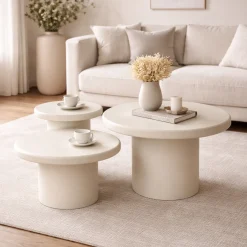 Table basse gigogne ronde bois sable à plateau épais (lot de 3) ALMA