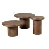 Table basse gigogne ronde bois brun à plateau épais (lot de 3) ALMA