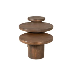 Table basse gigogne ronde bois brun à plateau épais (lot de 3) ALMA