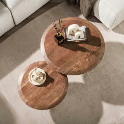 Table basse gigogne ronde bois foncé (lot de 2) NAKO