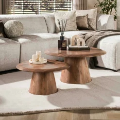 Table basse gigogne ronde bois foncé (lot de 2) NAKO