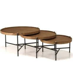 Table basse gigogne ronde en teck recyclé (lot de 3) SWING