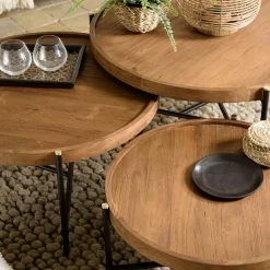 Table basse gigogne ronde en teck recyclé (lot de 3) SWING