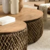 Table basse gigogne ronde en teck et rotin (lot de 3) SWING