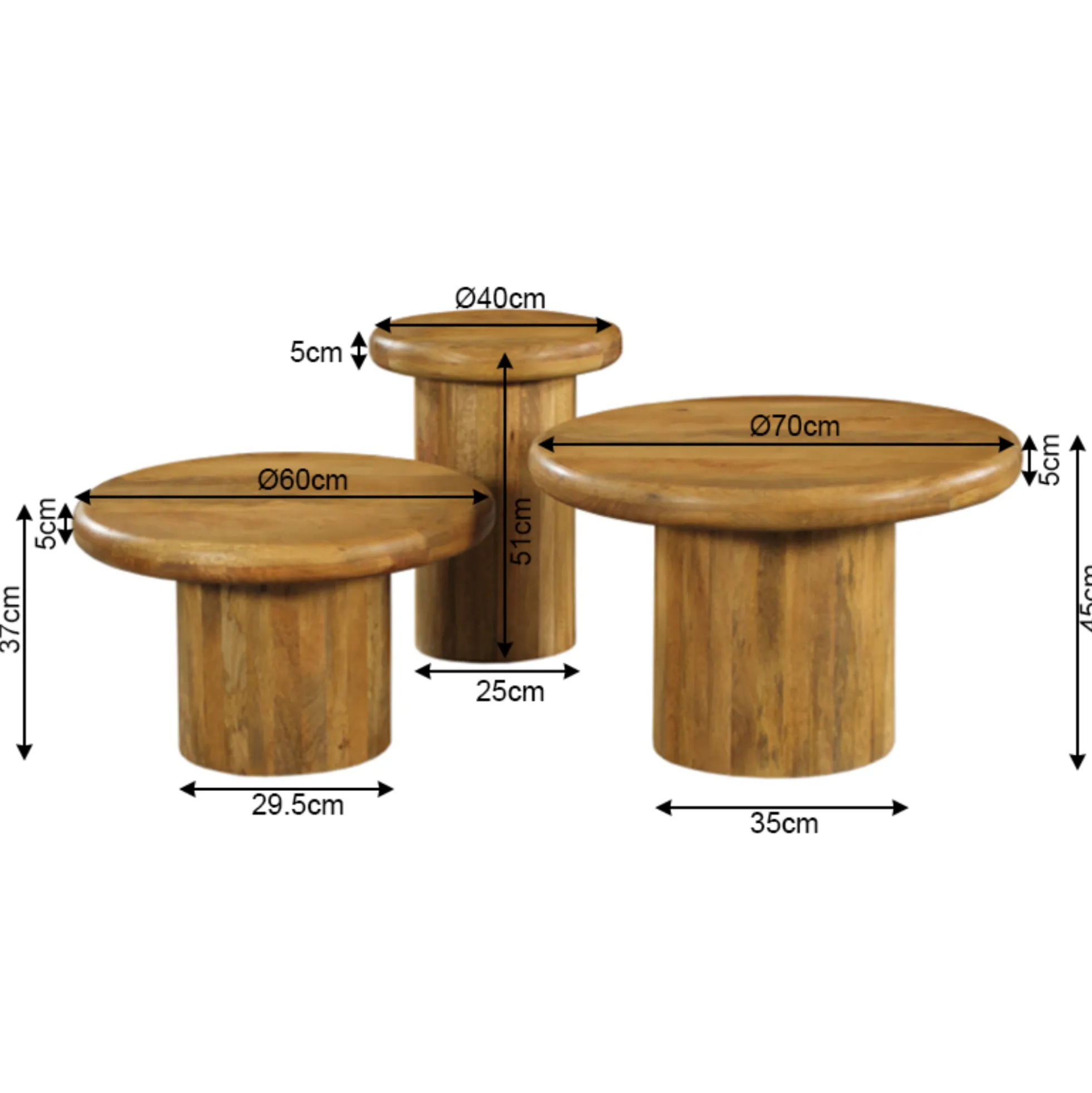 Table basse gigogne ronde à plateau épais (lot de 3) ALMA