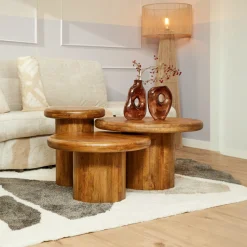 Table basse gigogne ronde à plateau épais (lot de 3) ALMA