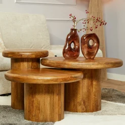 Table basse gigogne ronde à plateau épais (lot de 3) ALMA